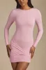 Twist-Front Ruched Backless Mini Dress in Soft Pink sold by Oh Polly