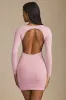 Twist-Front Ruched Backless Mini Dress in Soft Pink sold by Oh Polly