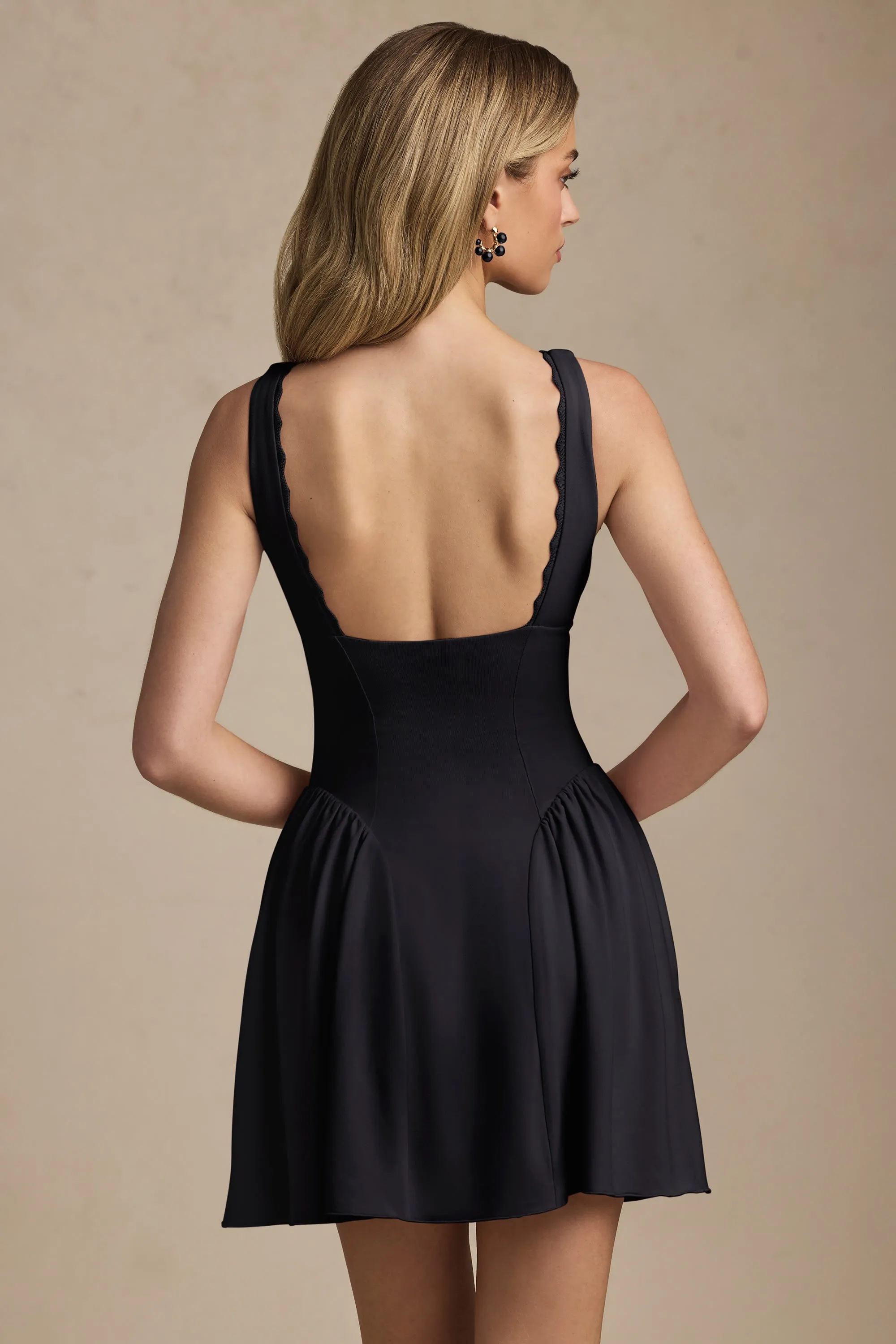 Scallop-Trim A-Line Mini Dress in Black sold by Oh Polly product image thumbnail 2