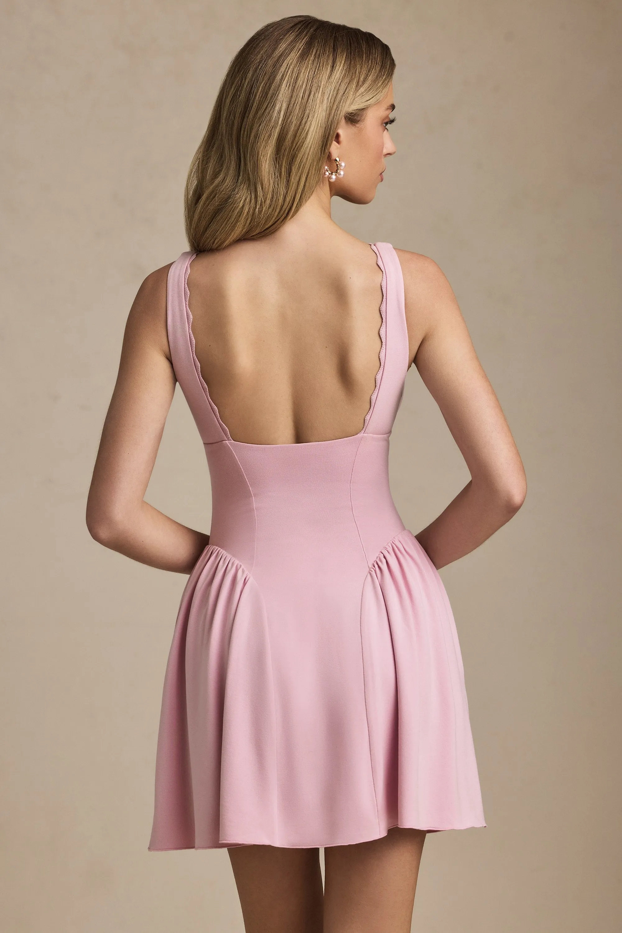 Scallop-Trim A-Line Mini Dress in Soft Pink sold by Oh Polly product image thumbnail 2