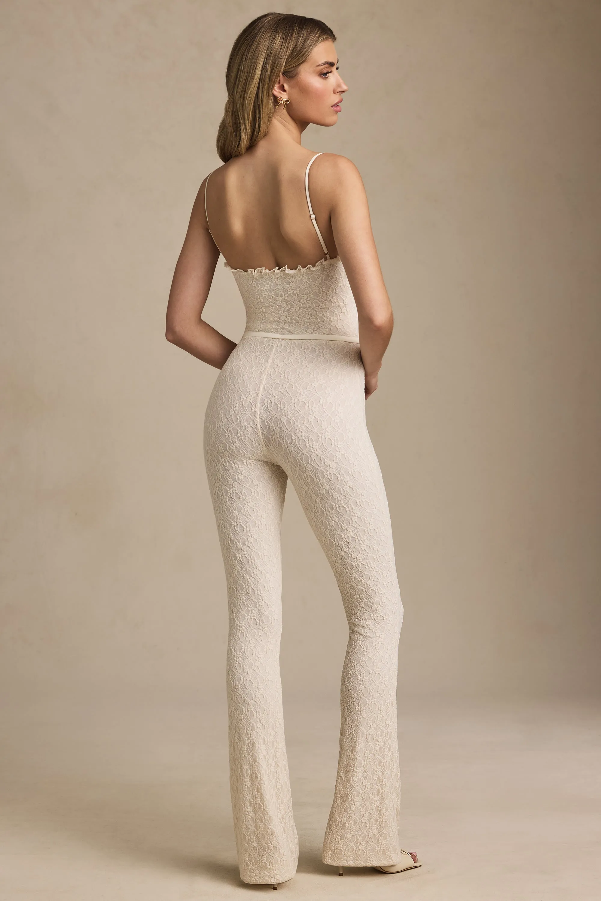 Bow-Detail Lace Flared Jumpsuit in Ivory sold by Oh Polly product image thumbnail 2