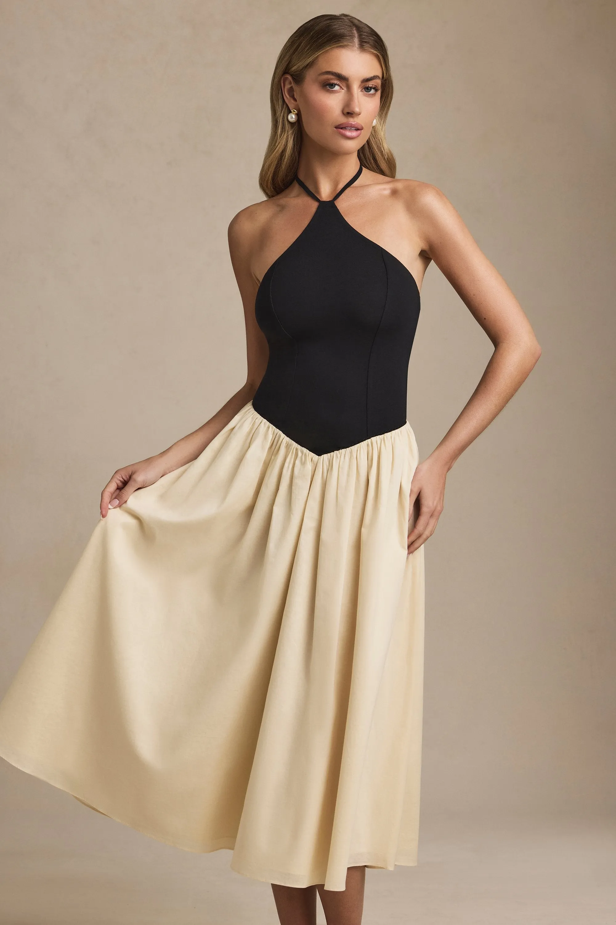 Halterneck A-Line Midaxi Dress in Black sold by Oh Polly product image thumbnail 5