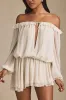 Off-Shoulder Asymmetric Balloon-Sleeve Mini Dress in Ivory sold by Oh Polly