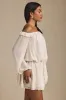 Off-Shoulder Asymmetric Balloon-Sleeve Mini Dress in Ivory sold by Oh Polly