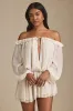Off-Shoulder Asymmetric Balloon-Sleeve Mini Dress in Ivory sold by Oh Polly