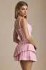 Layered Pleated Low-Rise Mini Skirt in Soft Pink sold by Oh Polly