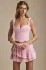 Layered Pleated Low-Rise Mini Skirt in Soft Pink sold by Oh Polly