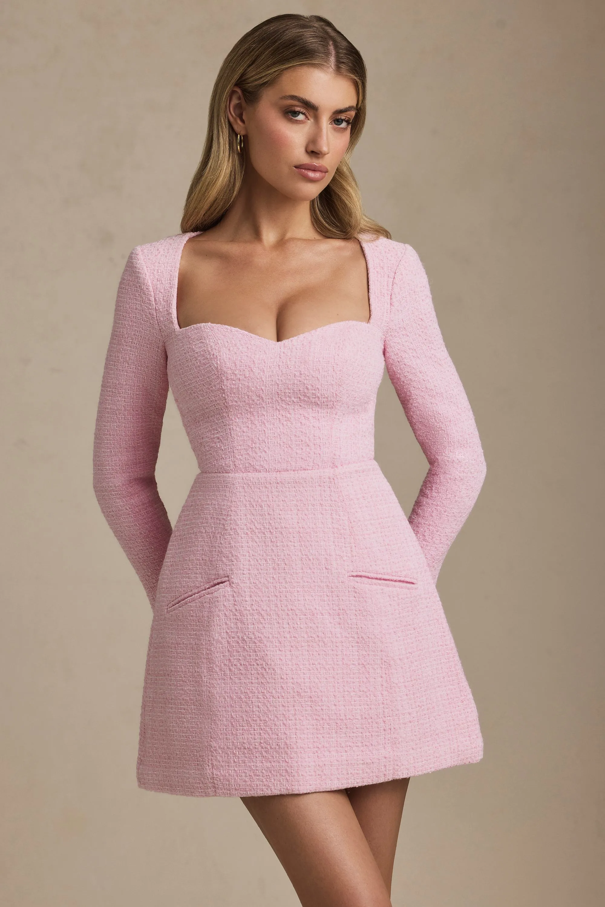 Sweetheart-Neck Structured Mini Dress in Soft Pink sold by Oh Polly