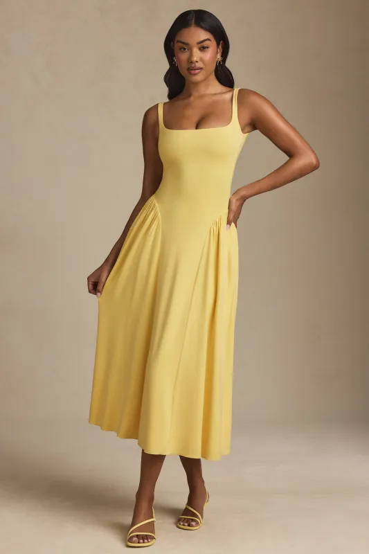 Low-Back A-Line Midaxi Dress in Pastel Yellow sold by Oh Polly