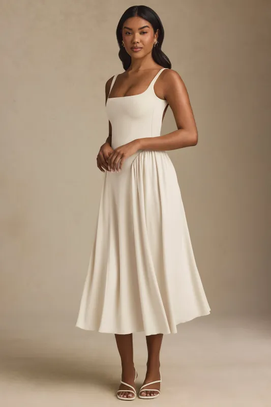 Low-Back A-Line Midaxi Dress in Ivory sold by Oh Polly