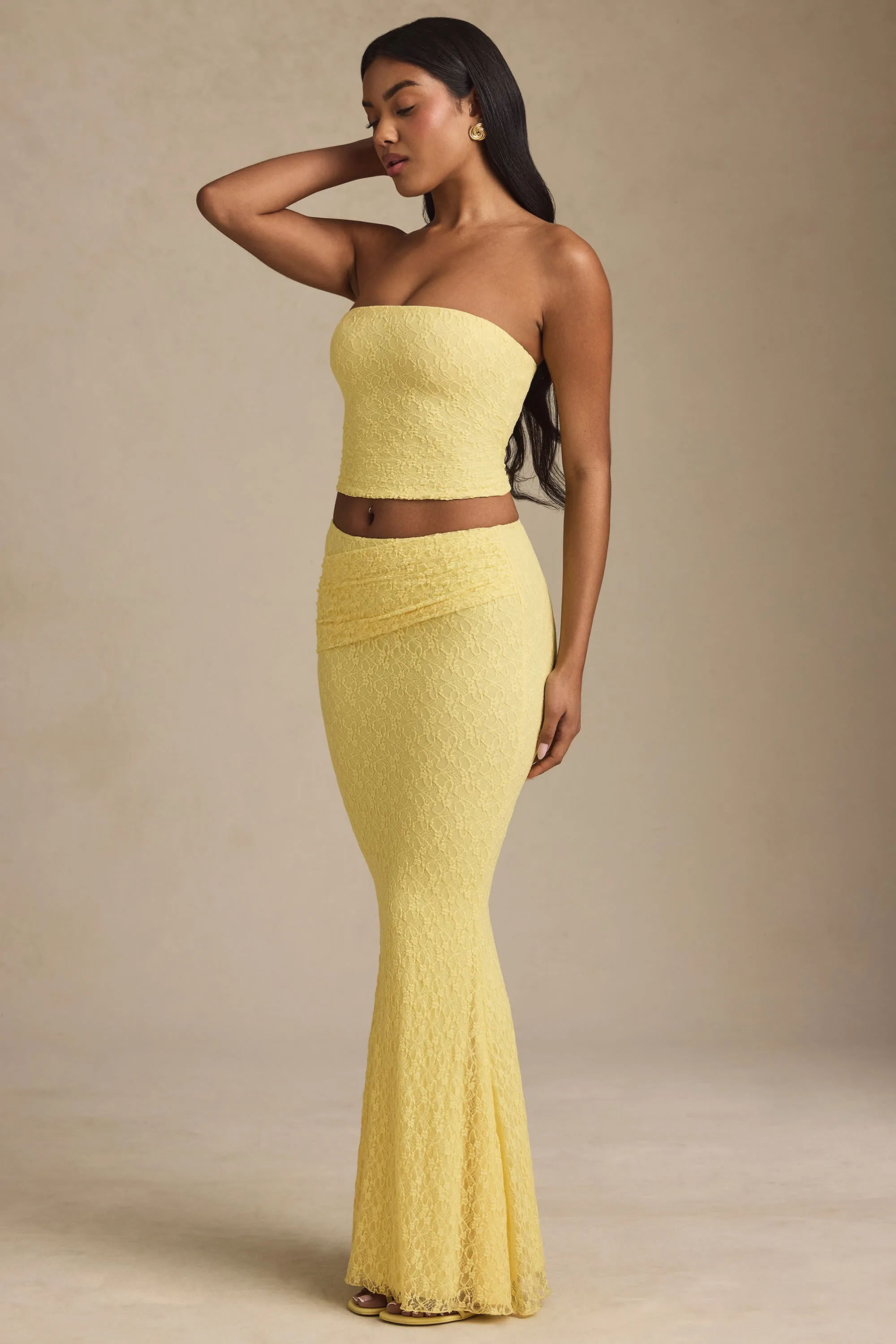 Ruched Strapless Lace Top in Pastel Yellow sold by Oh Polly product image thumbnail 5