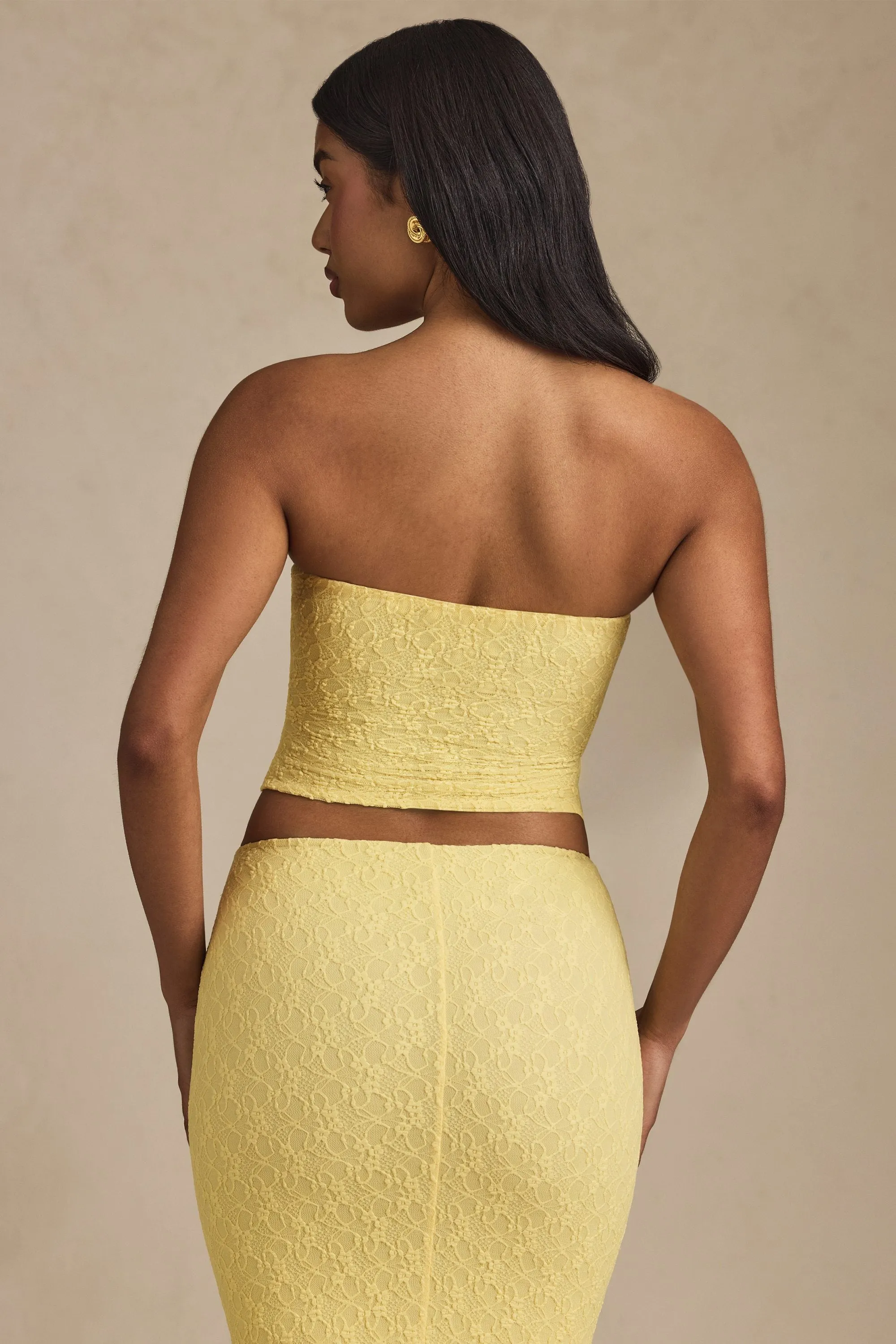 Ruched Strapless Lace Top in Pastel Yellow sold by Oh Polly product image thumbnail 3