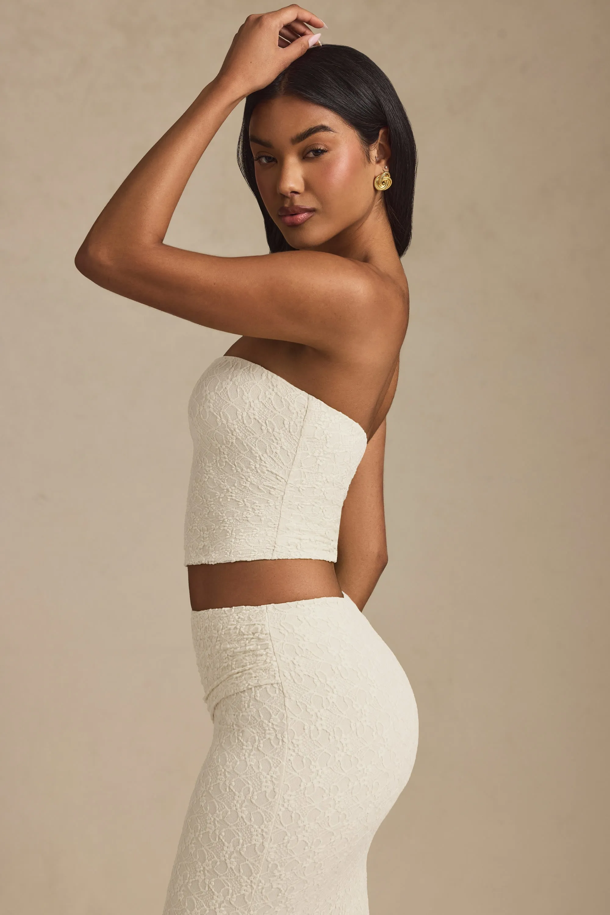 Ruched Strapless Lace Top in Ivory sold by Oh Polly product image thumbnail 4