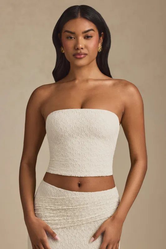 Ruched Strapless Lace Top in Ivory sold by Oh Polly