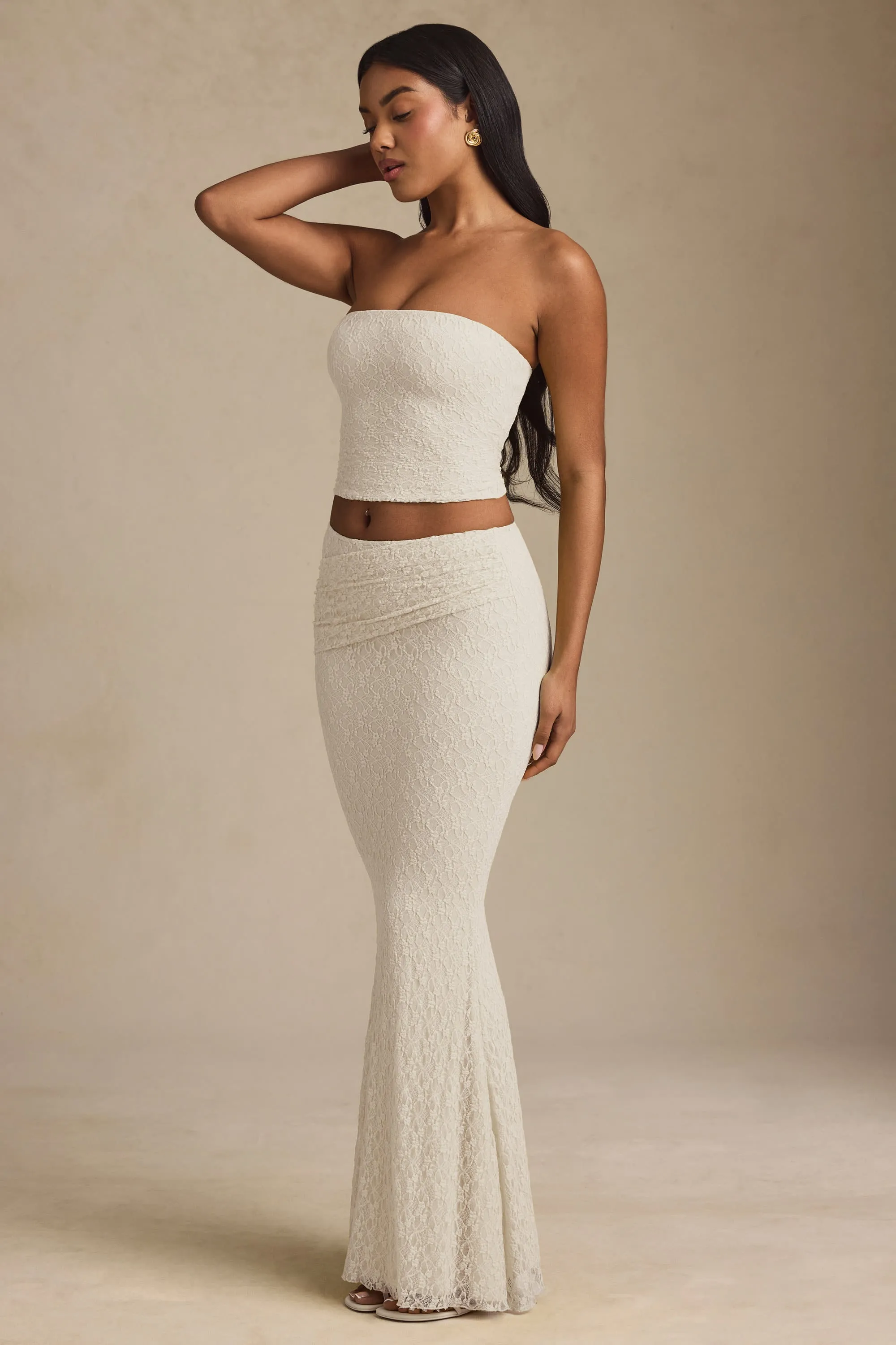 Ruched Strapless Lace Top in Ivory sold by Oh Polly product image thumbnail 5