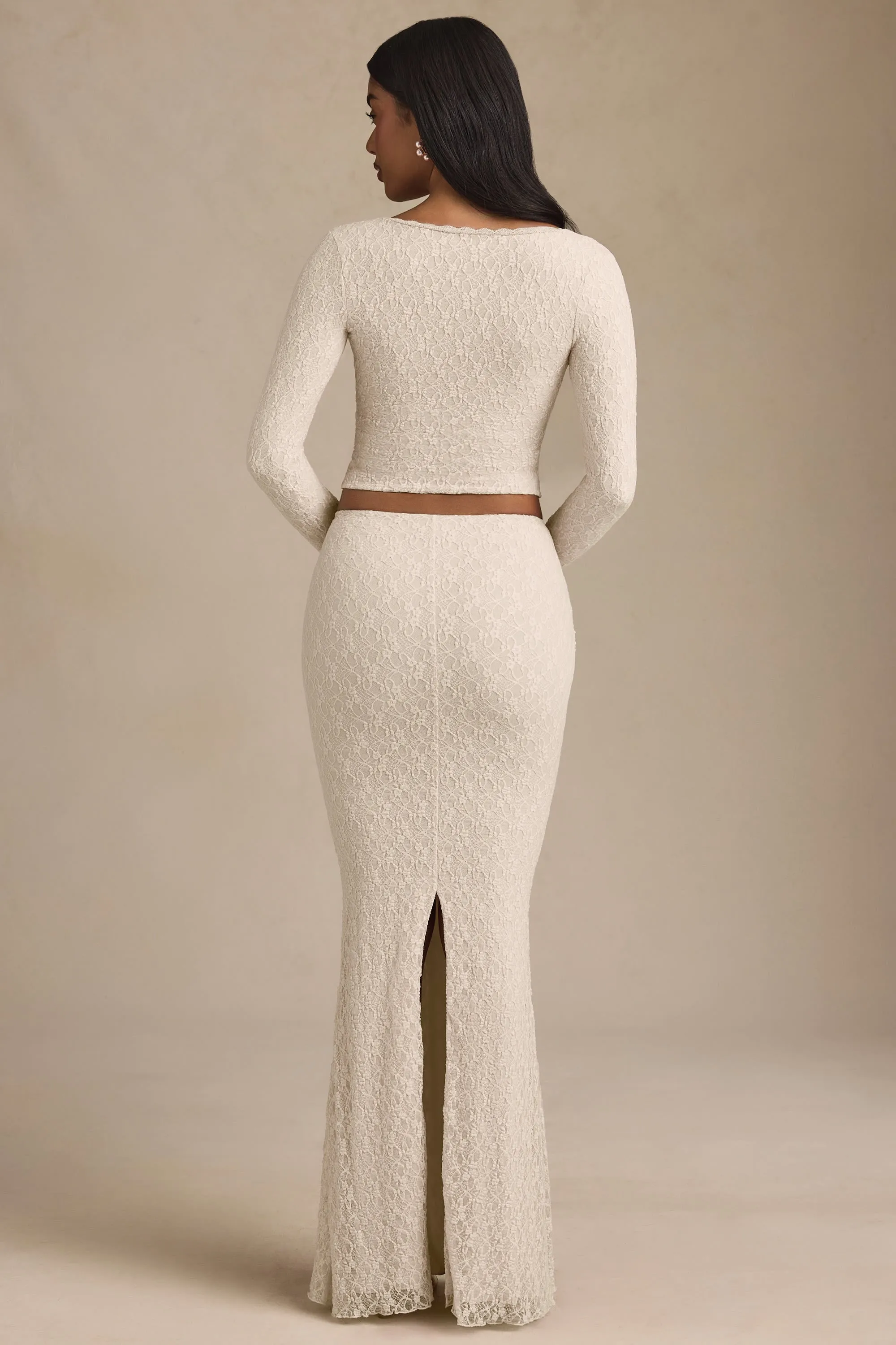 Draped Low-Rise Lace Maxi Skirt in Ivory sold by Oh Polly product image thumbnail 5