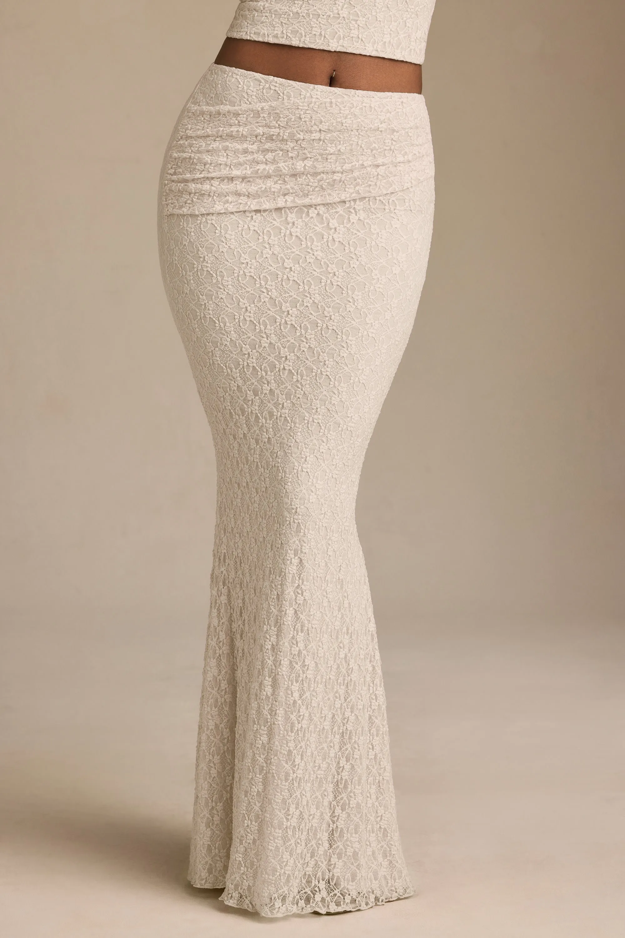 Draped Low-Rise Lace Maxi Skirt in Ivory sold by Oh Polly product image thumbnail 4