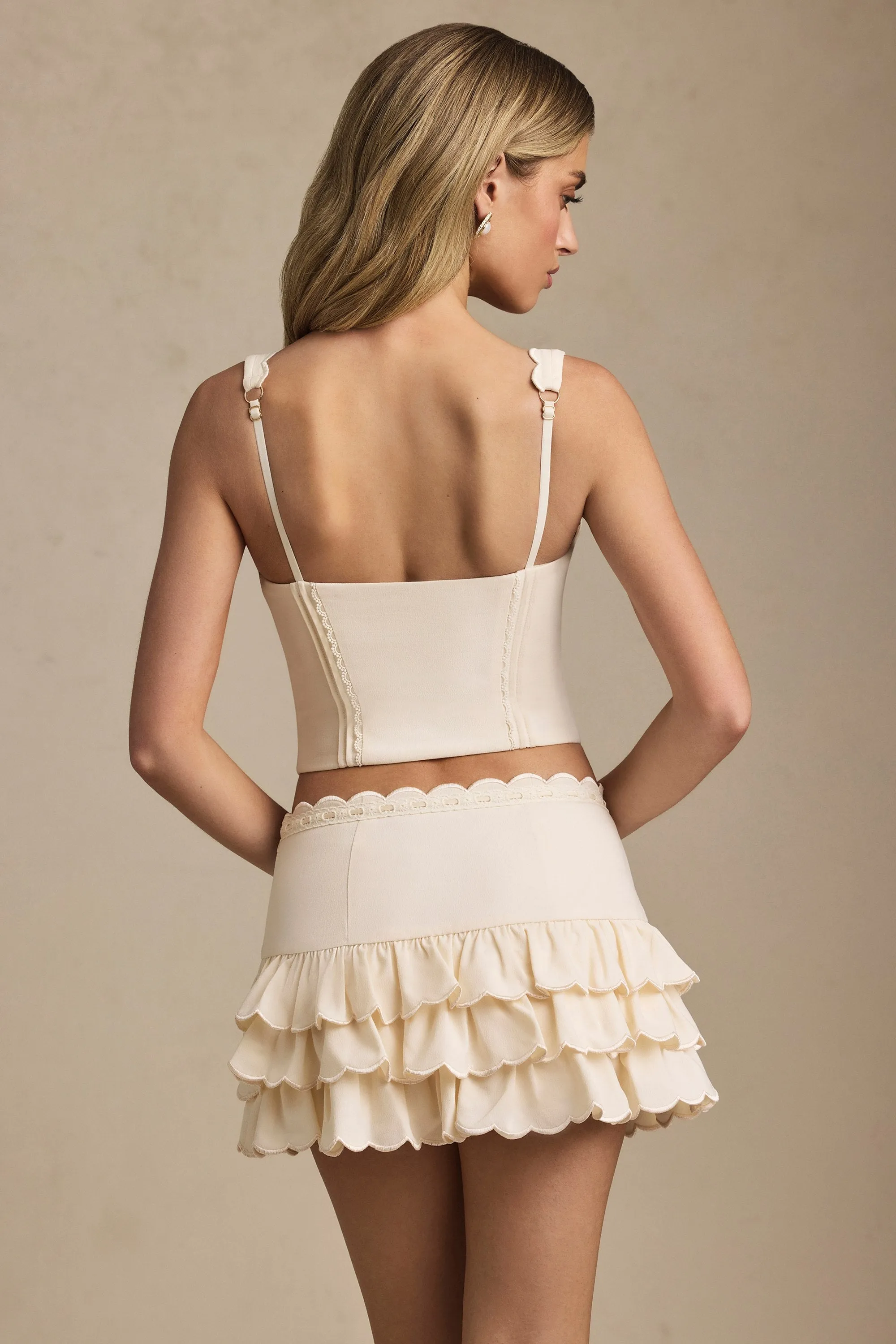 Layered Ruffled Low-Rise Mini Skirt in Ivory sold by Oh Polly product image thumbnail 3