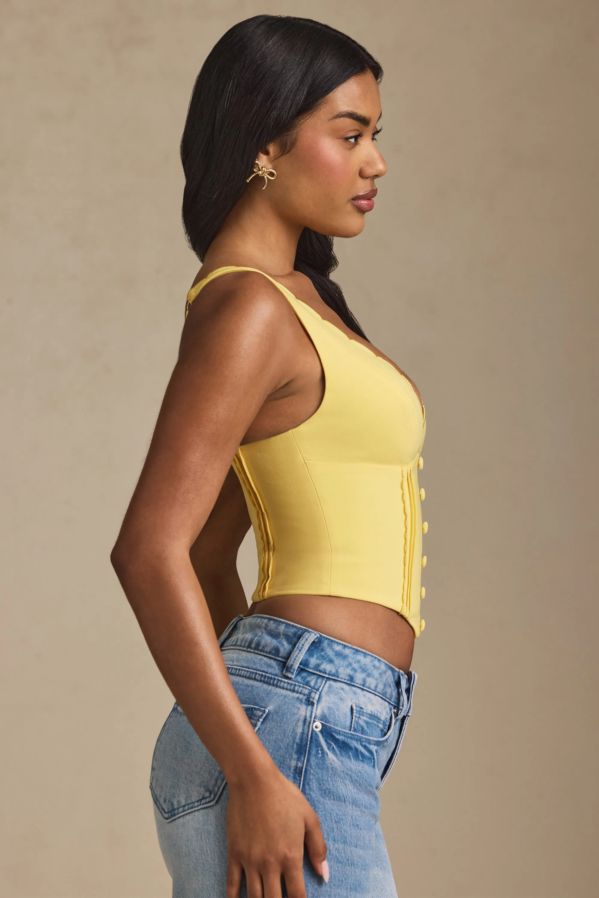 Plunge-Neck Scalloped Corset Top in Pastel Yellow sold by Oh Polly product image thumbnail 3