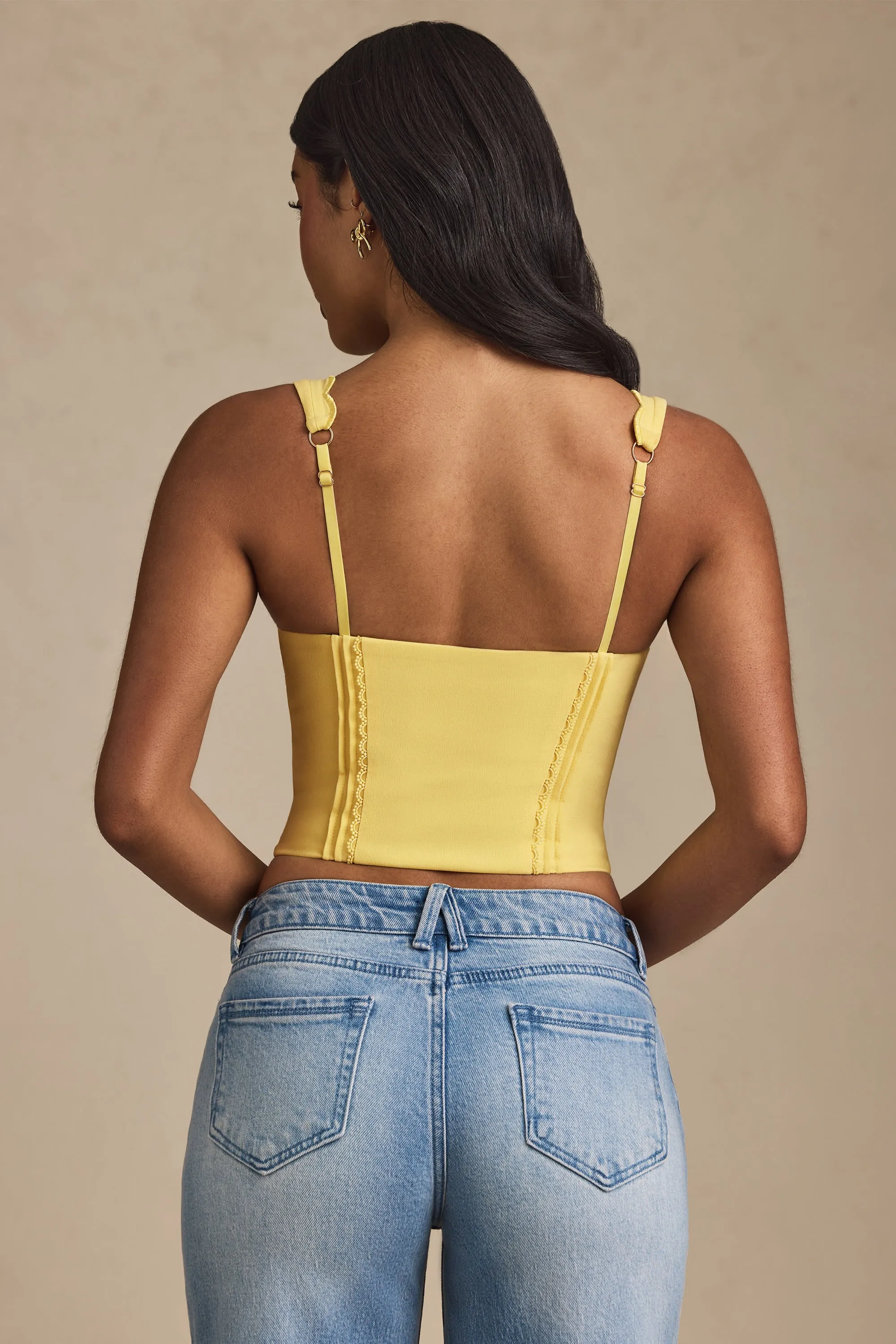 Plunge-Neck Scalloped Corset Top in Pastel Yellow sold by Oh Polly product image thumbnail 2