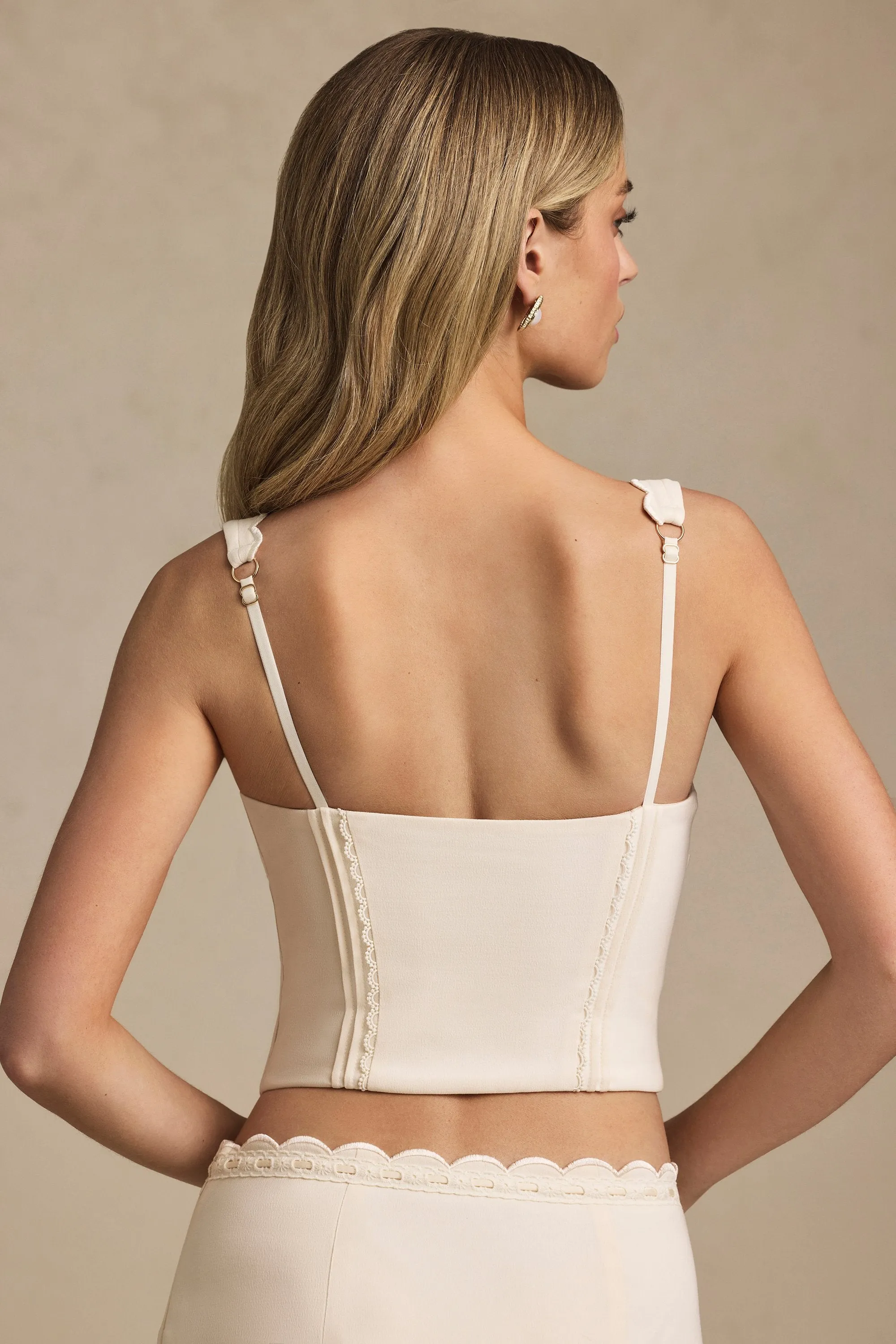 Plunge-Neck Scalloped Corset Top in Ivory sold by Oh Polly product image thumbnail 2