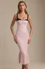 Layered Bra-Detail Fishtail Midaxi Dress in Pink Polka Dot sold by Oh Polly