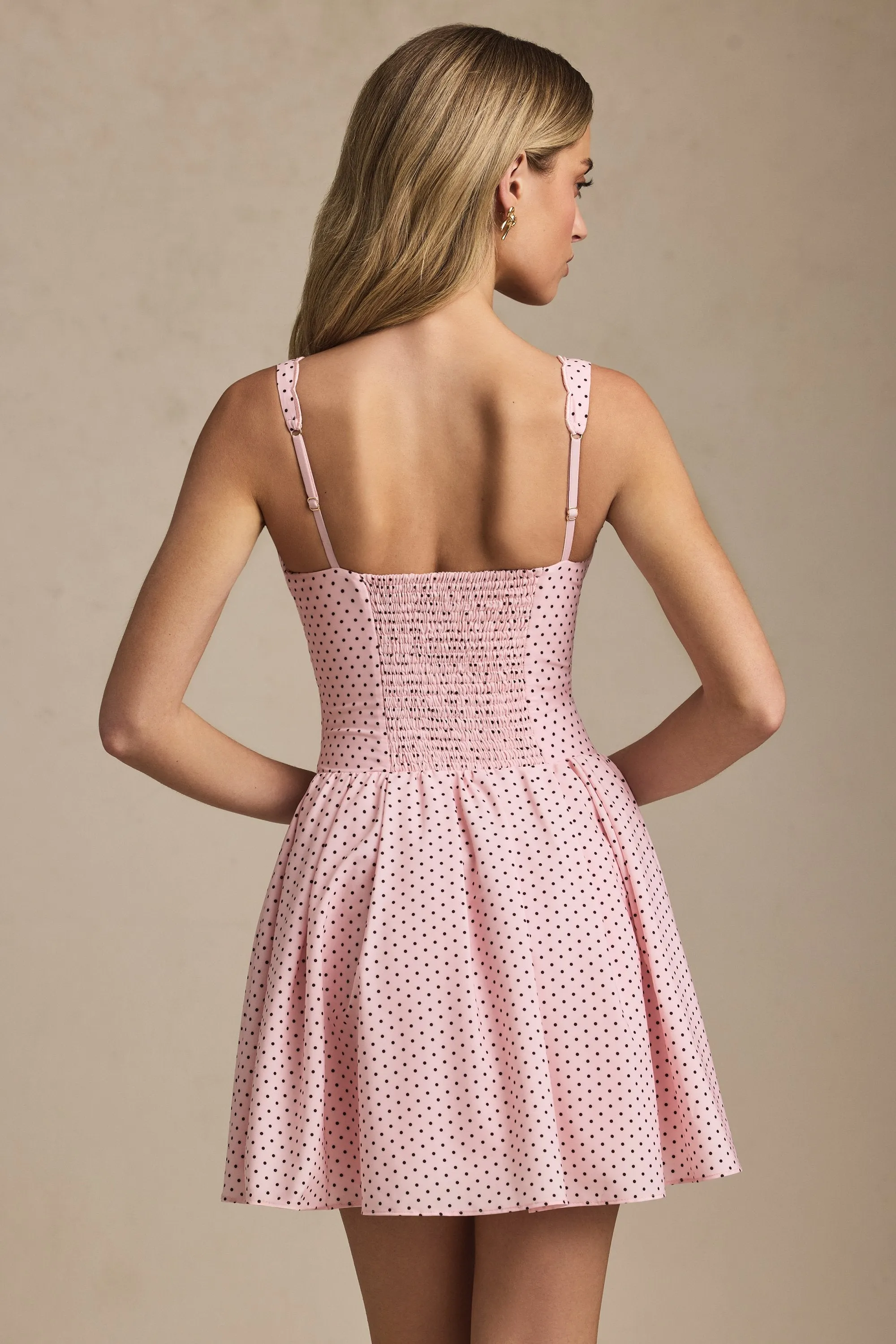 Bow-Detail A-Line Mini Dress in Pink Polka Dot sold by Oh Polly product image thumbnail 3