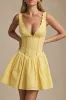 Broderie Anglaise Bow-Detail A-Line Mini Dress in Pastel Yellow sold by Oh Polly