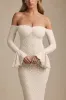 Off-Shoulder Ruffle Lace Maxi Dress in Ivory sold by Oh Polly