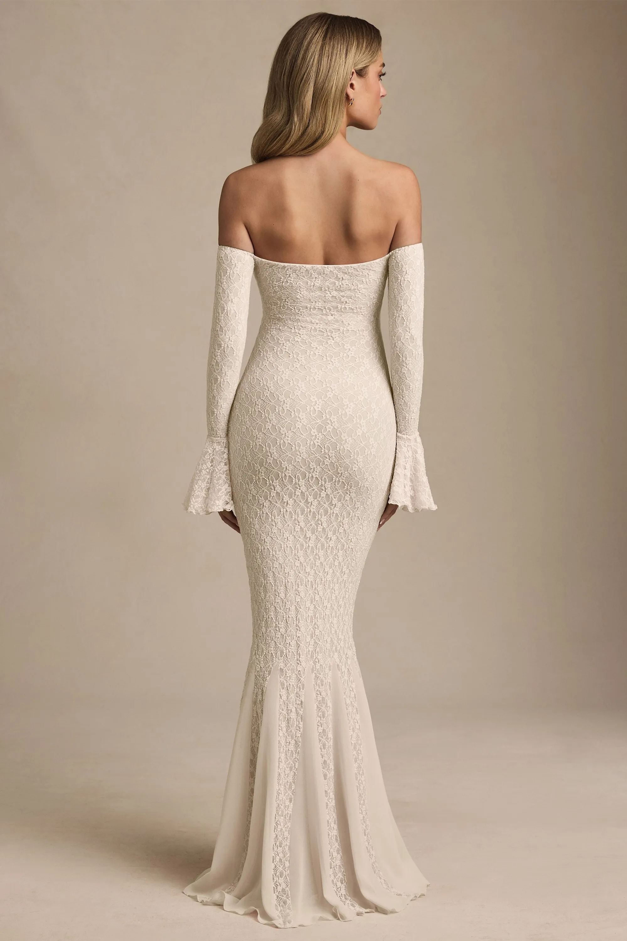 Off-Shoulder Ruffle Lace Maxi Dress in Ivory sold by Oh Polly product image thumbnail 2