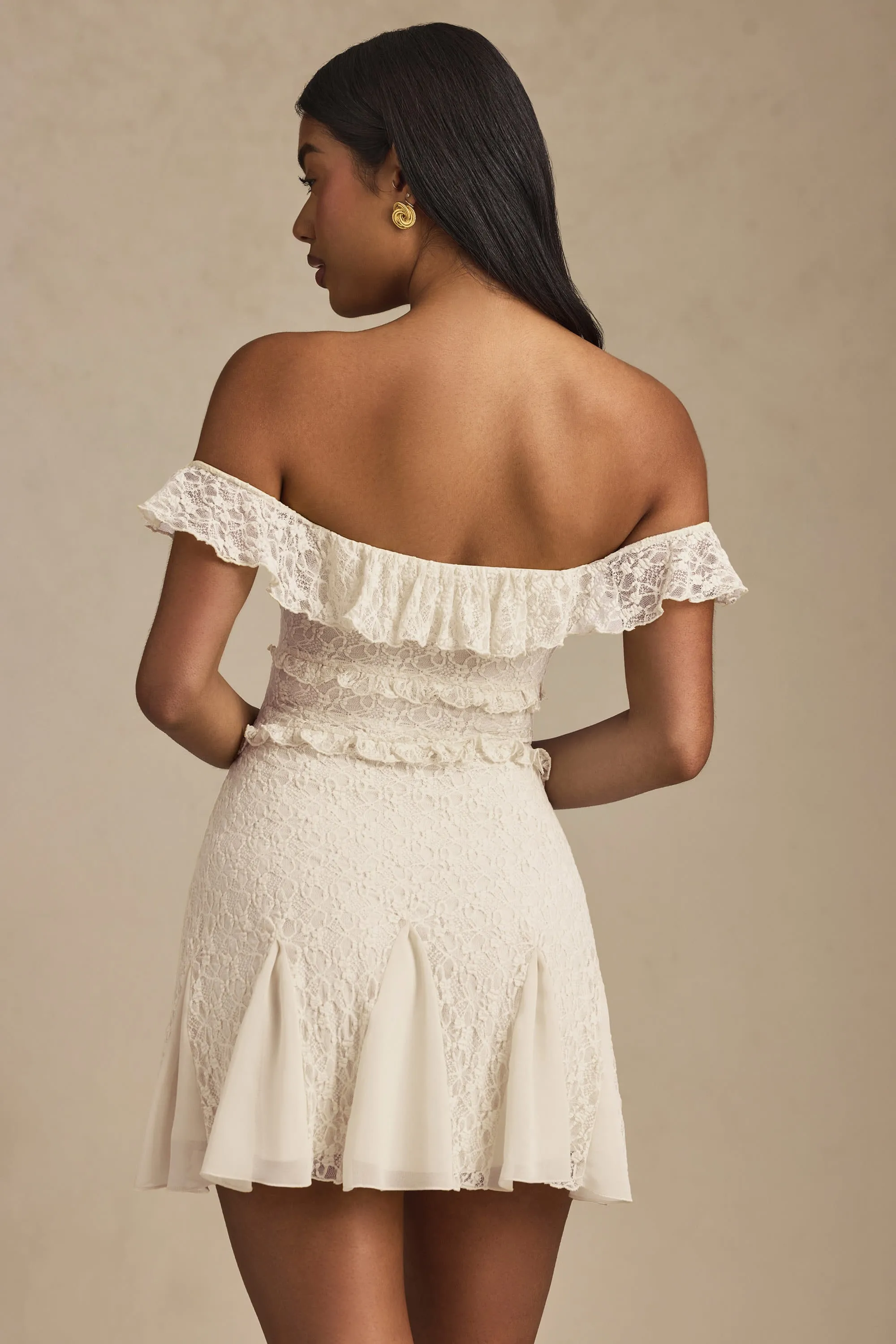 Off-Shoulder Lace A-Line Mini Dress in Ivory sold by Oh Polly product image thumbnail 2