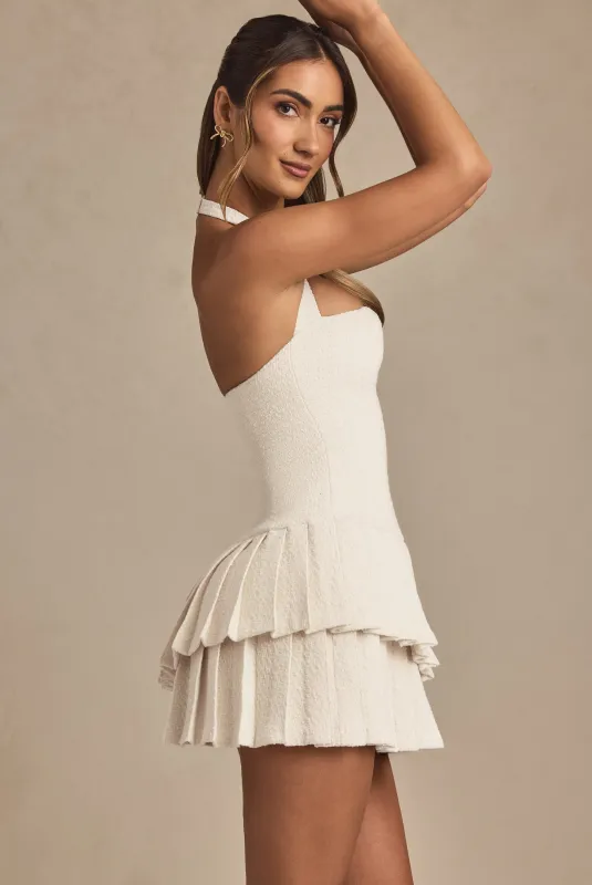 asymmetric layered halterneck mini dress in ivory Beskytte
