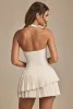 Asymmetric Layered Halterneck Mini Dress in Ivory sold by Oh Polly