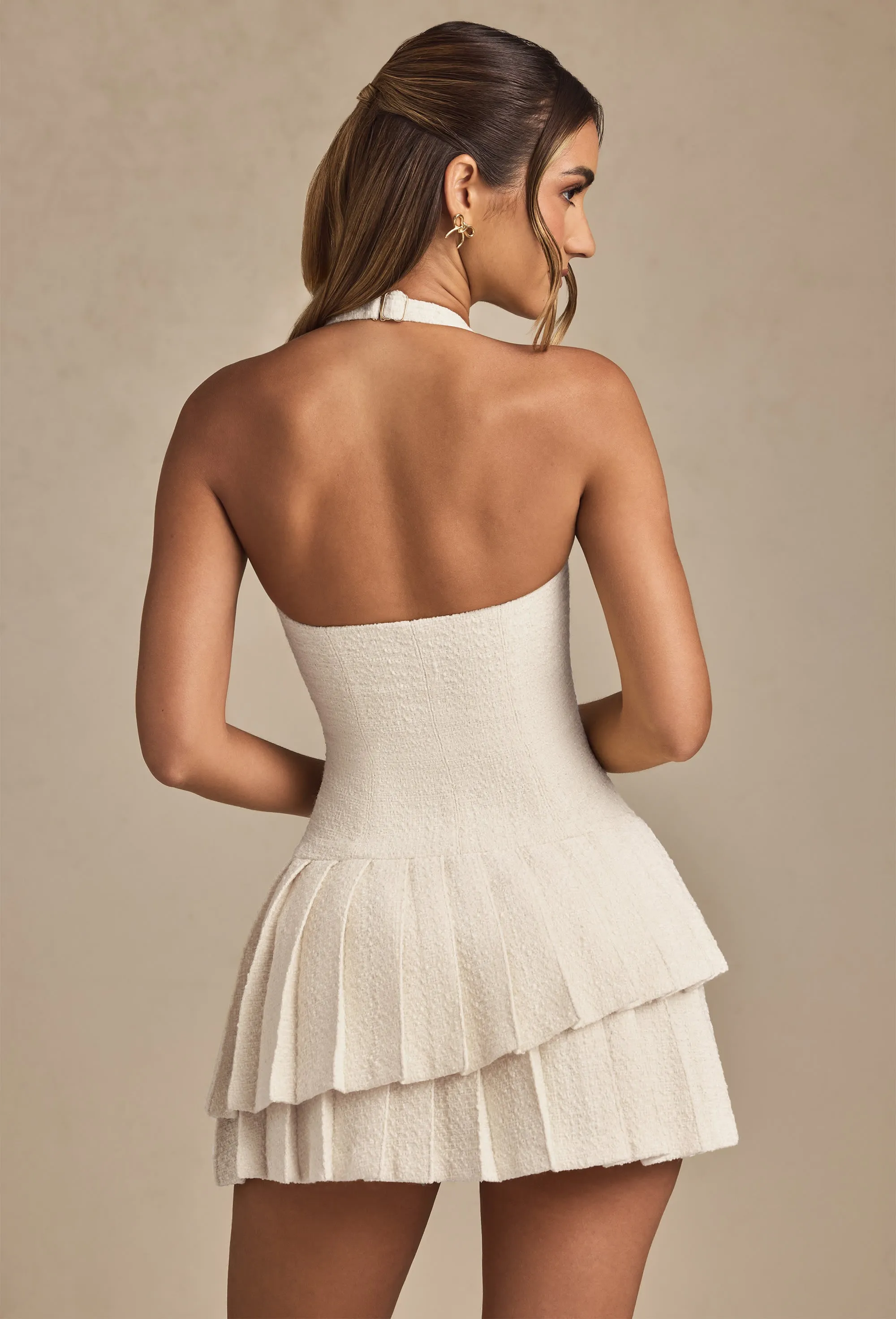 Asymmetric Layered Halterneck Mini Dress in Ivory sold by Oh Polly product image thumbnail 2