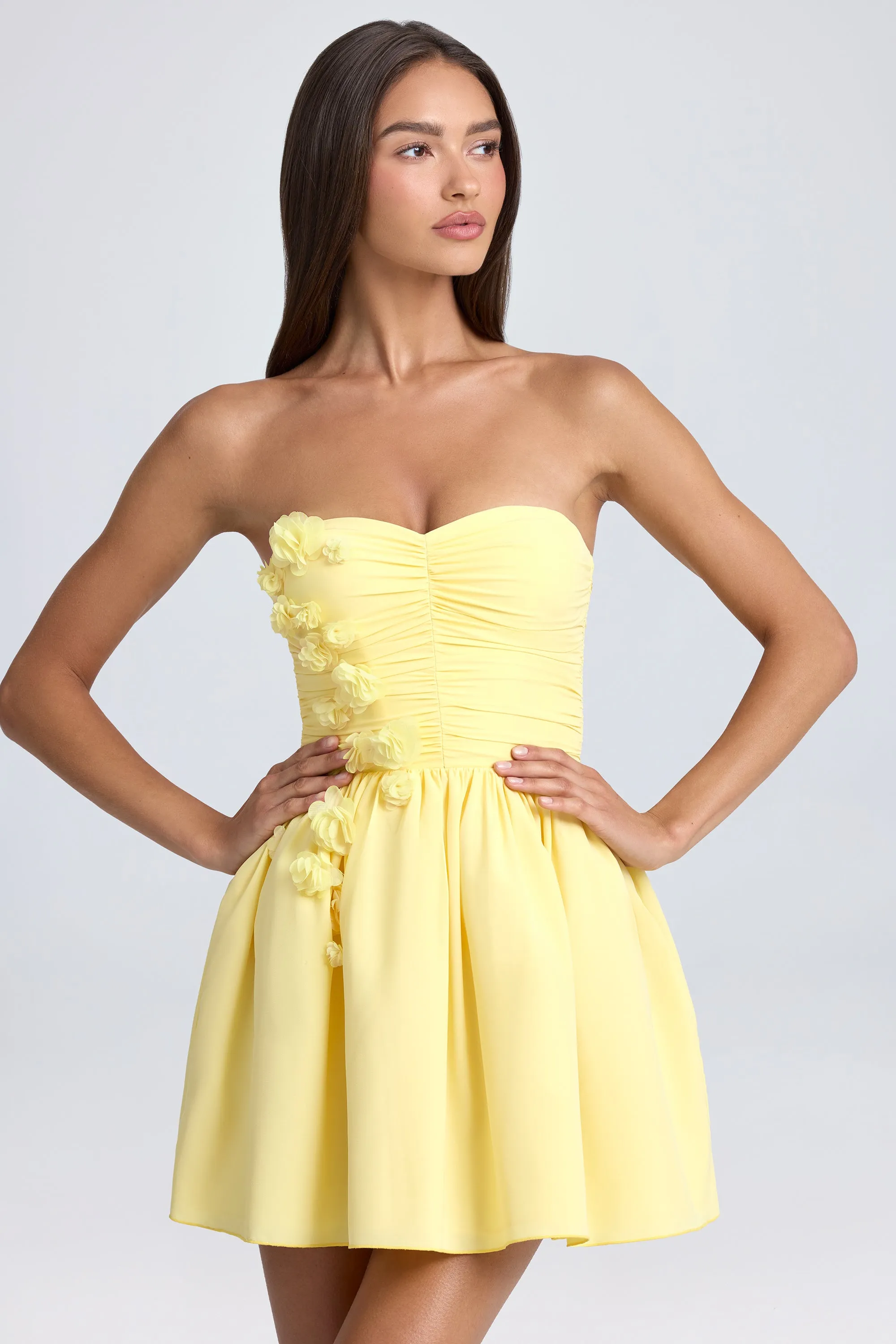 Bandeau Floral-Appliqué Corset Mini Dress in Lemon Sherbet sold by Oh Polly product image thumbnail 5
