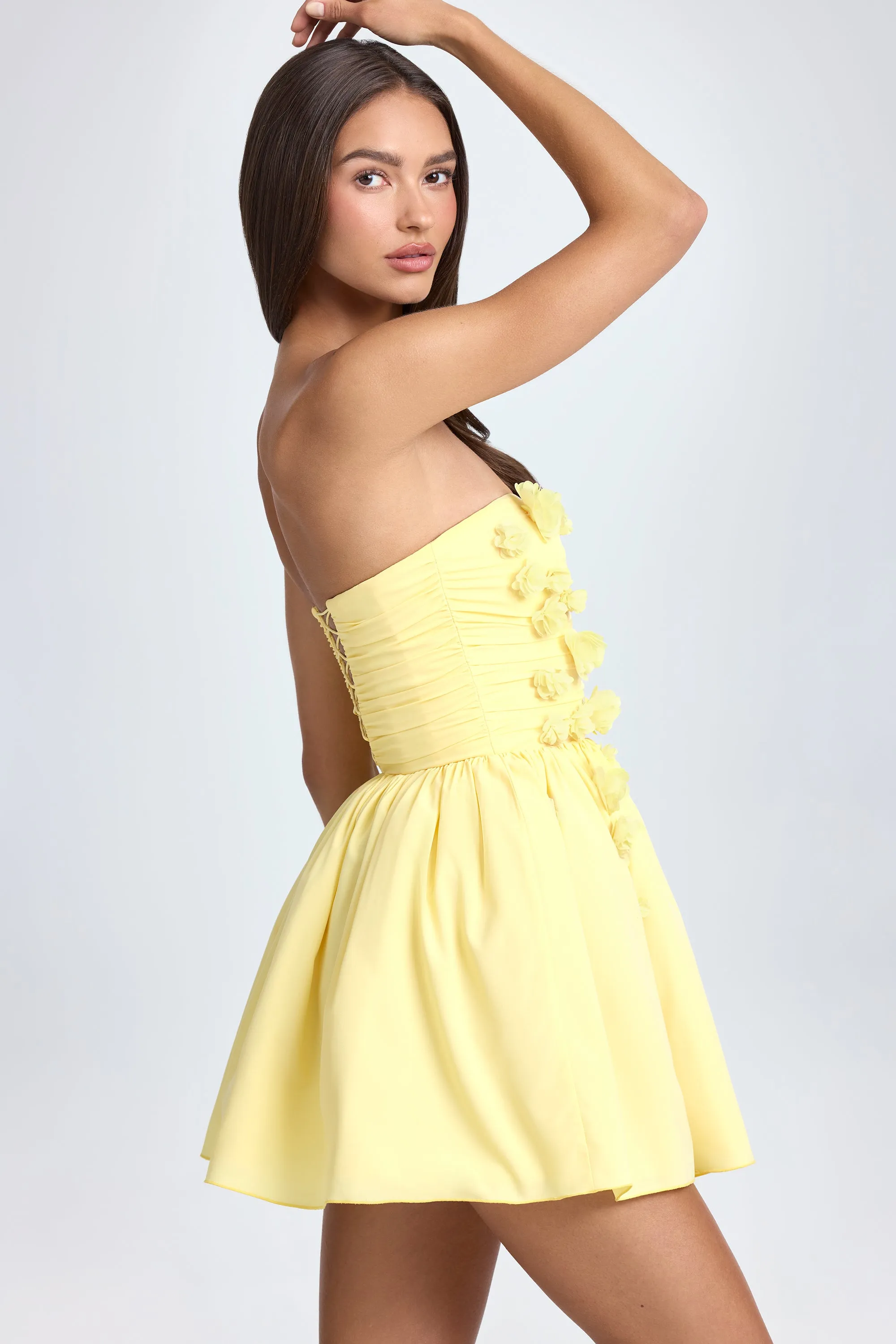 Bandeau Floral-Appliqué Corset Mini Dress in Lemon Sherbet sold by Oh Polly product image thumbnail 3