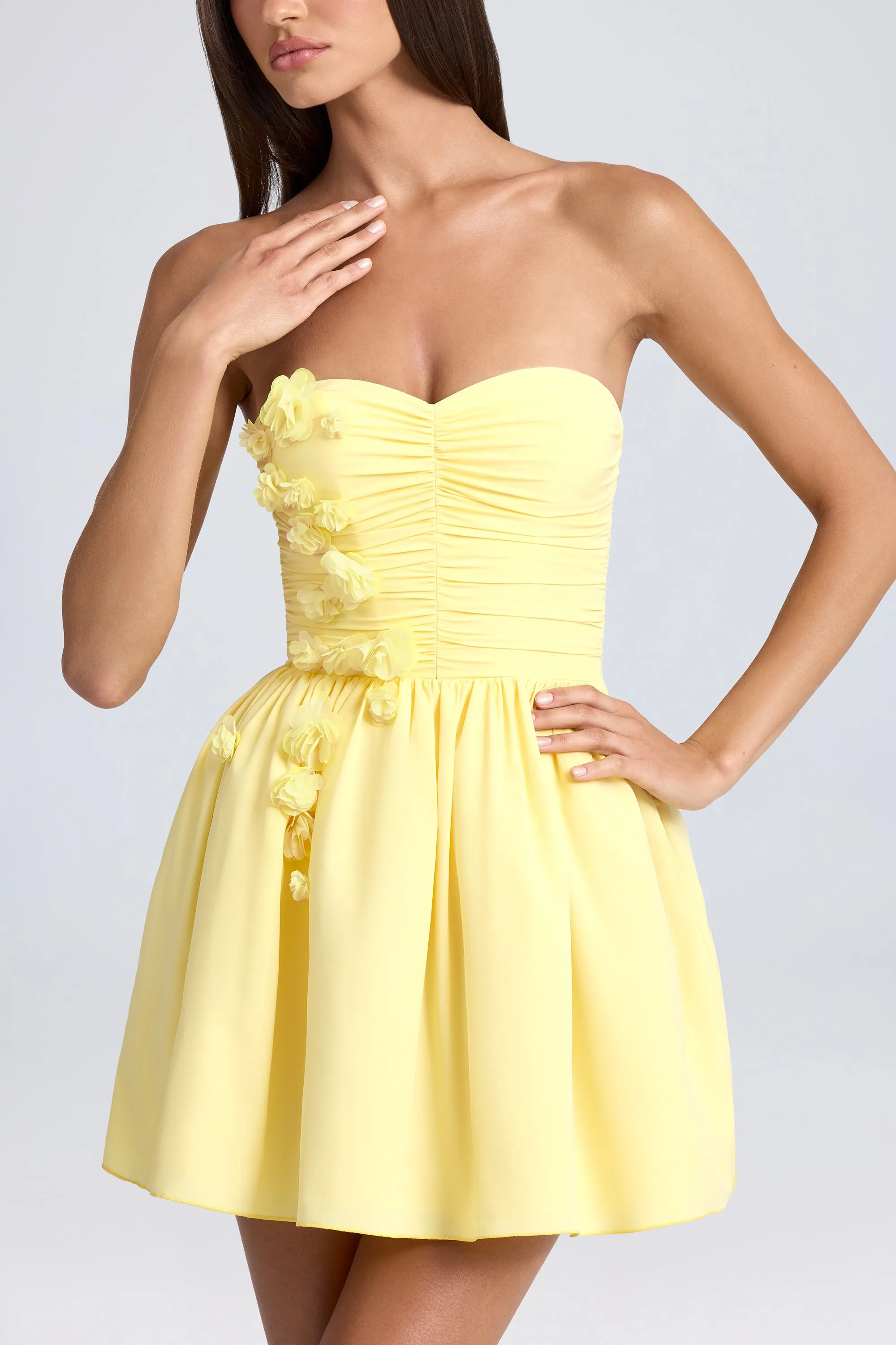 Bandeau Floral-Appliqué Corset Mini Dress in Lemon Sherbet sold by Oh Polly product image thumbnail 4