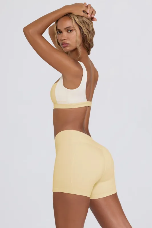 Ruched Mini Shorts in Lemon Marl sold by Oh Polly