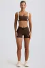 Ruched Mini Shorts in Pecan Marl sold by Oh Polly