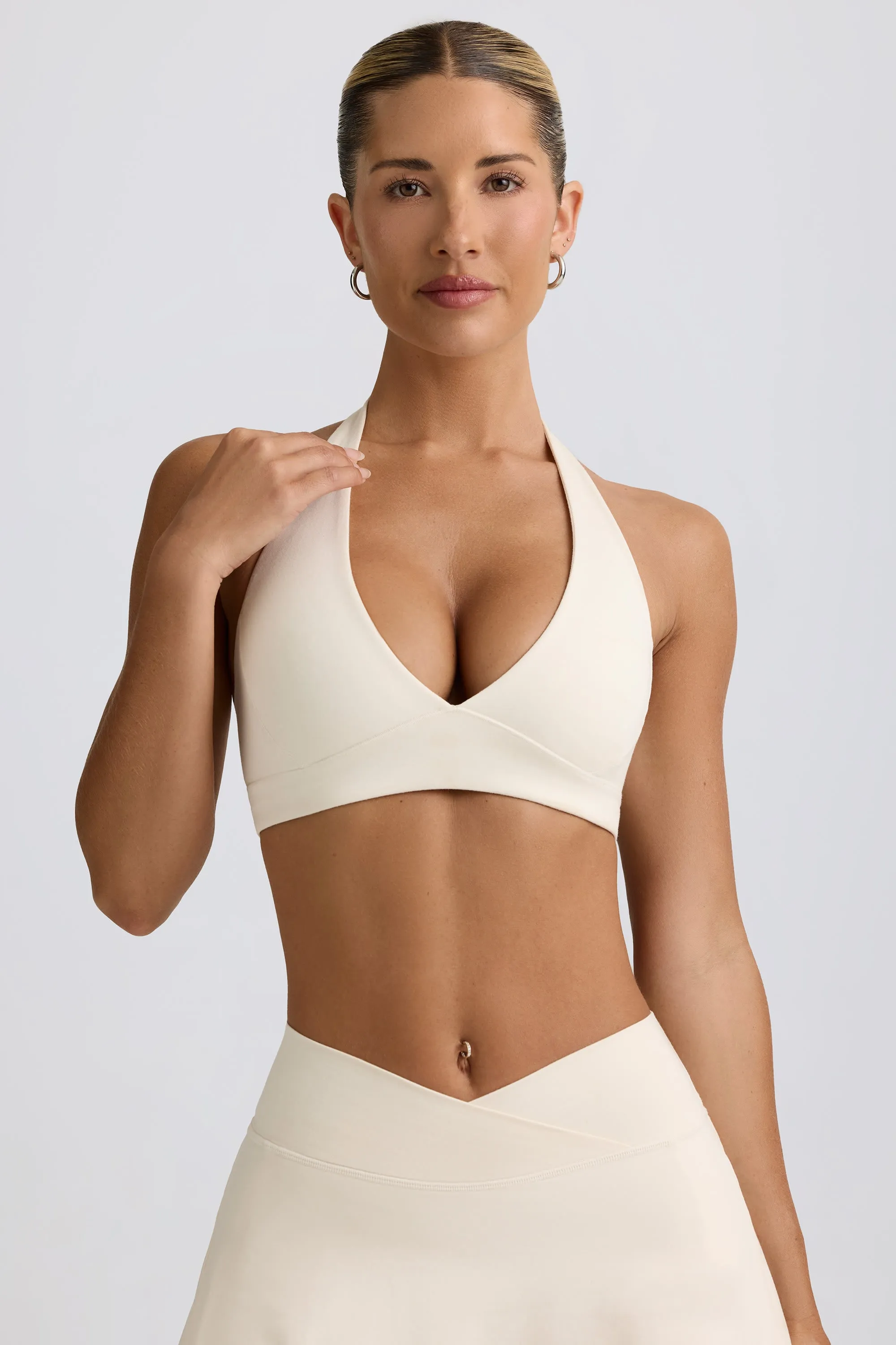 Brushed Jersey V-Neck Sports Bra in Ivory Marl sold by Oh Polly product image thumbnail 4