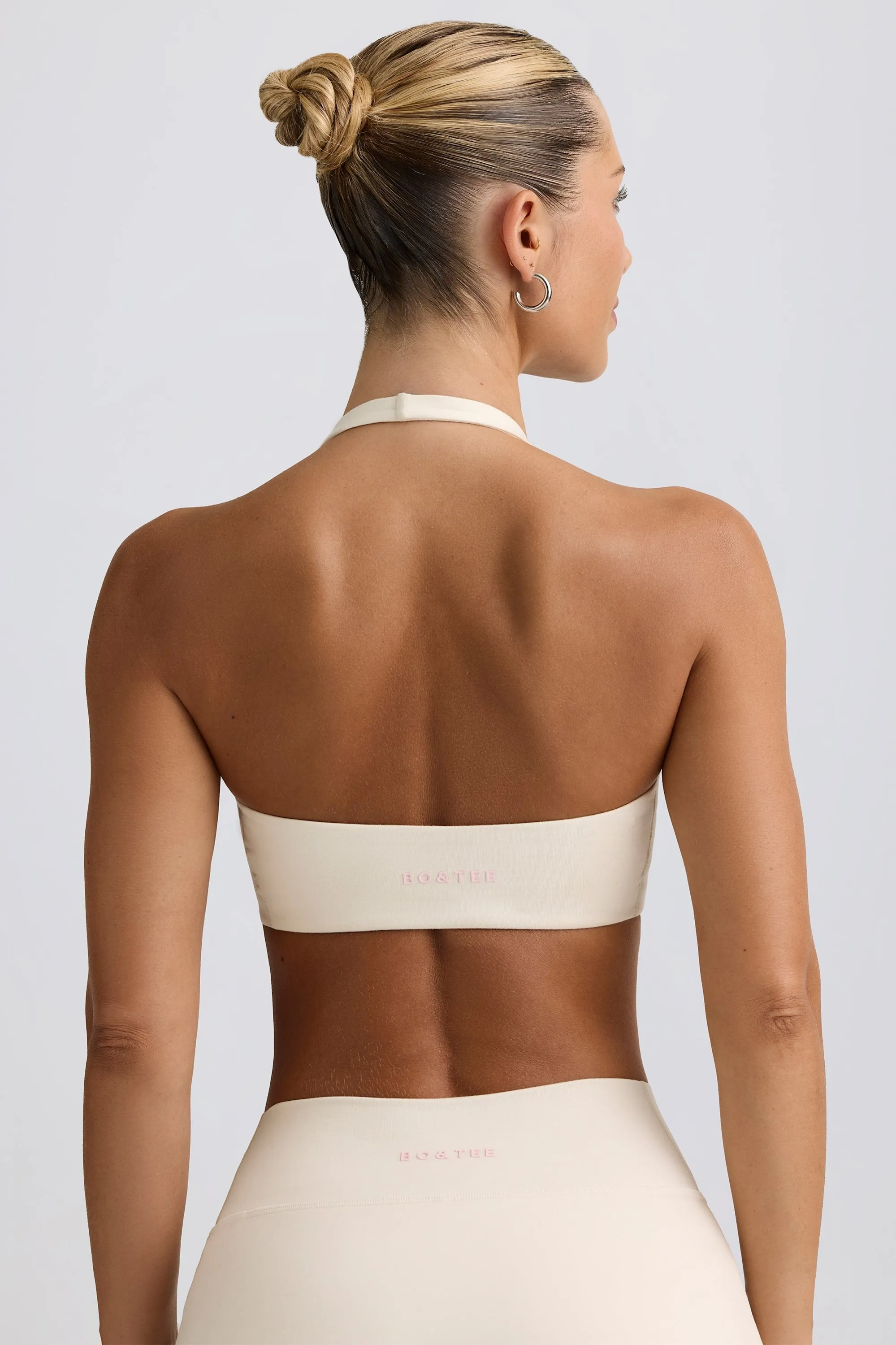 Brushed Jersey V-Neck Sports Bra in Ivory Marl sold by Oh Polly product image thumbnail 2