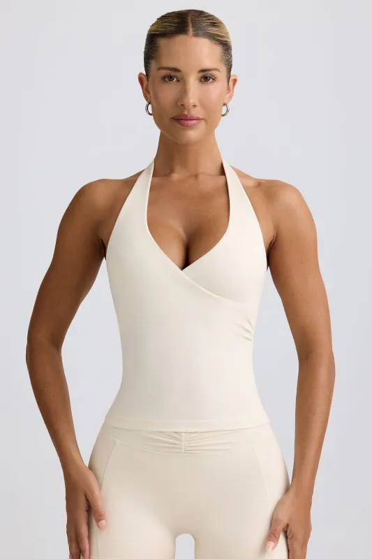 Wrap Halterneck Tank Top in Ivory Marl sold by Oh Polly