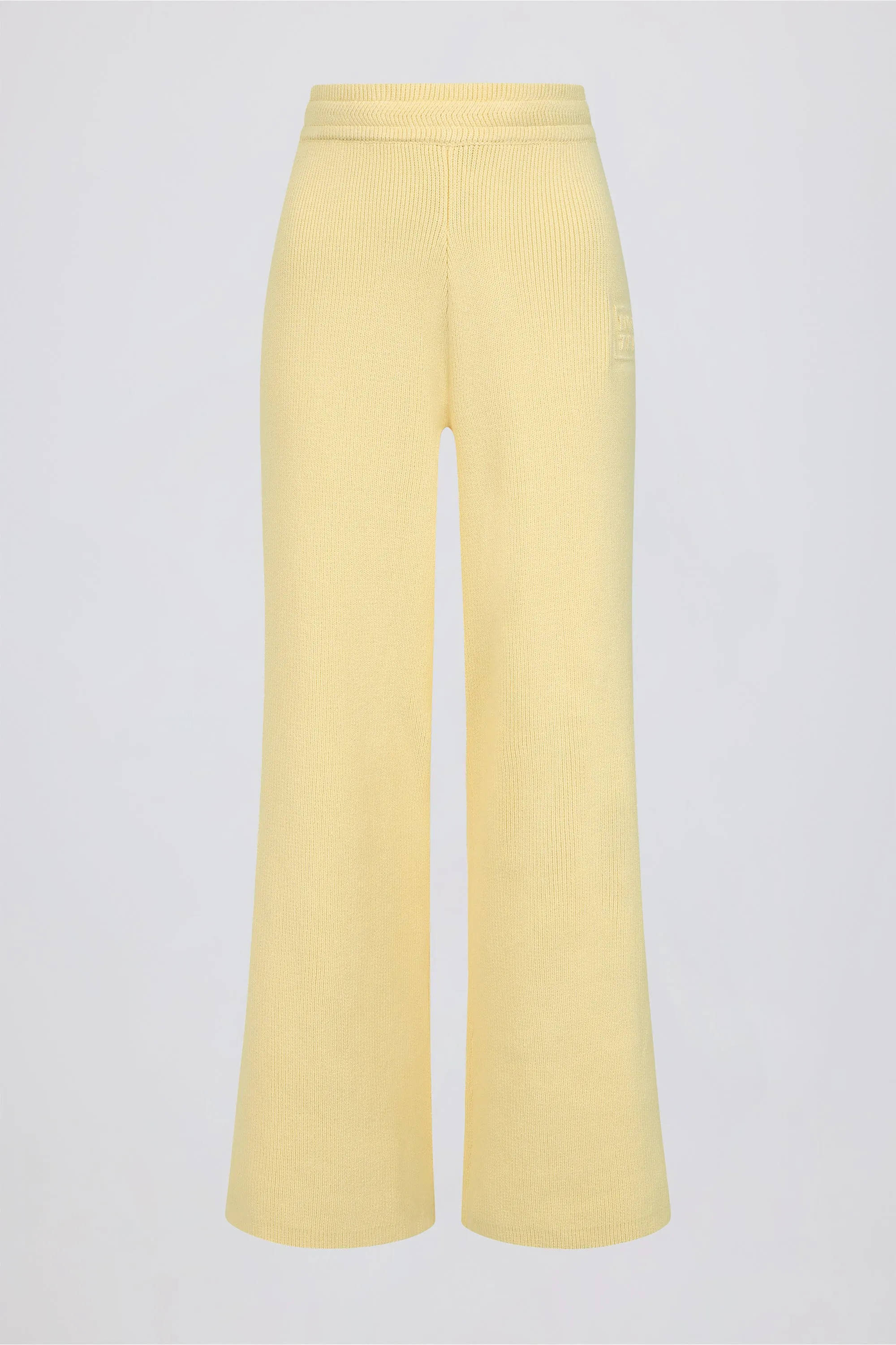 Ribbed Knit Wide-Leg Joggers in Lemon sold by Oh Polly