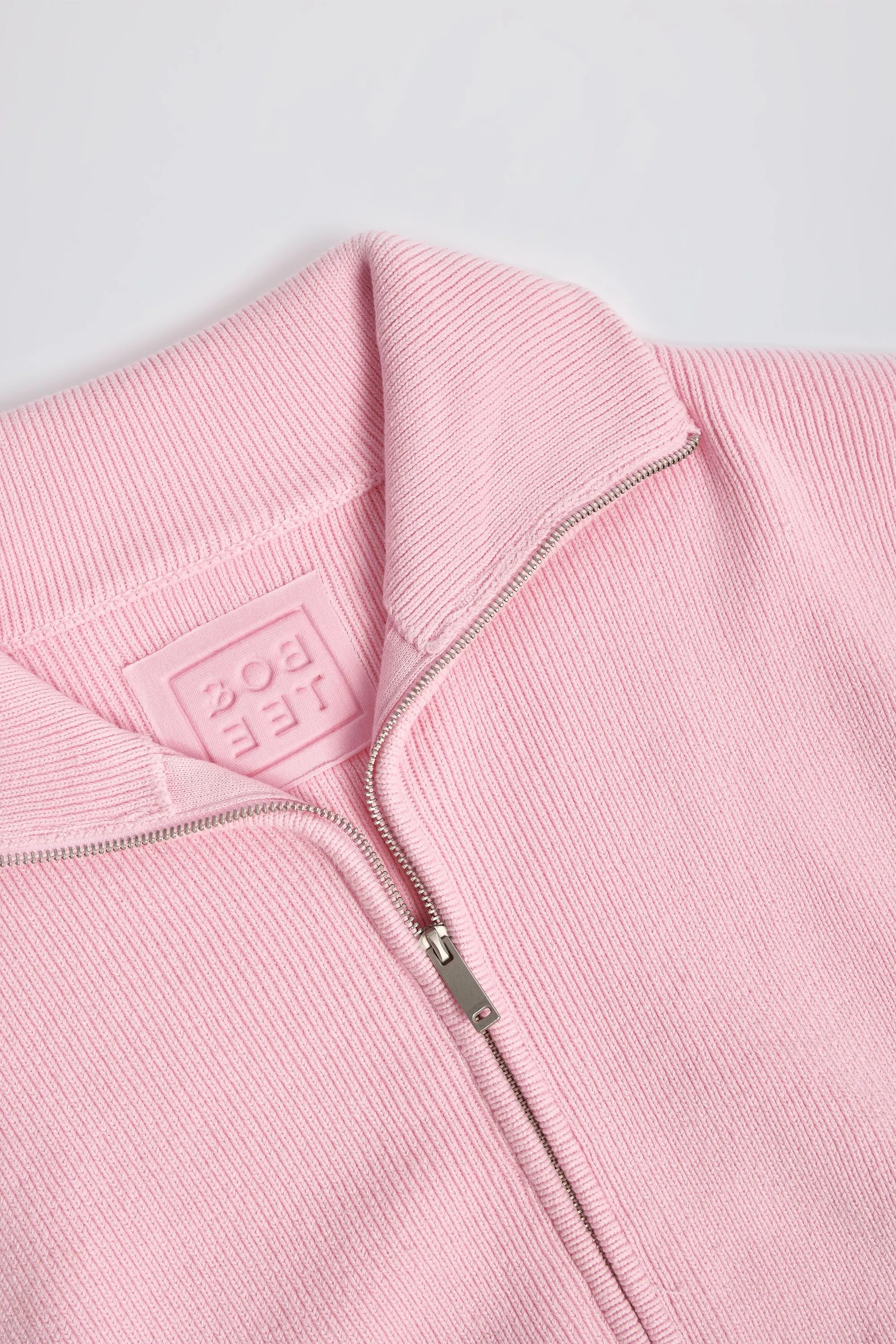 Ribbed Knit Zip-Up Cropped Sweatshirt in Pale Pink sold by Oh Polly product image thumbnail 3