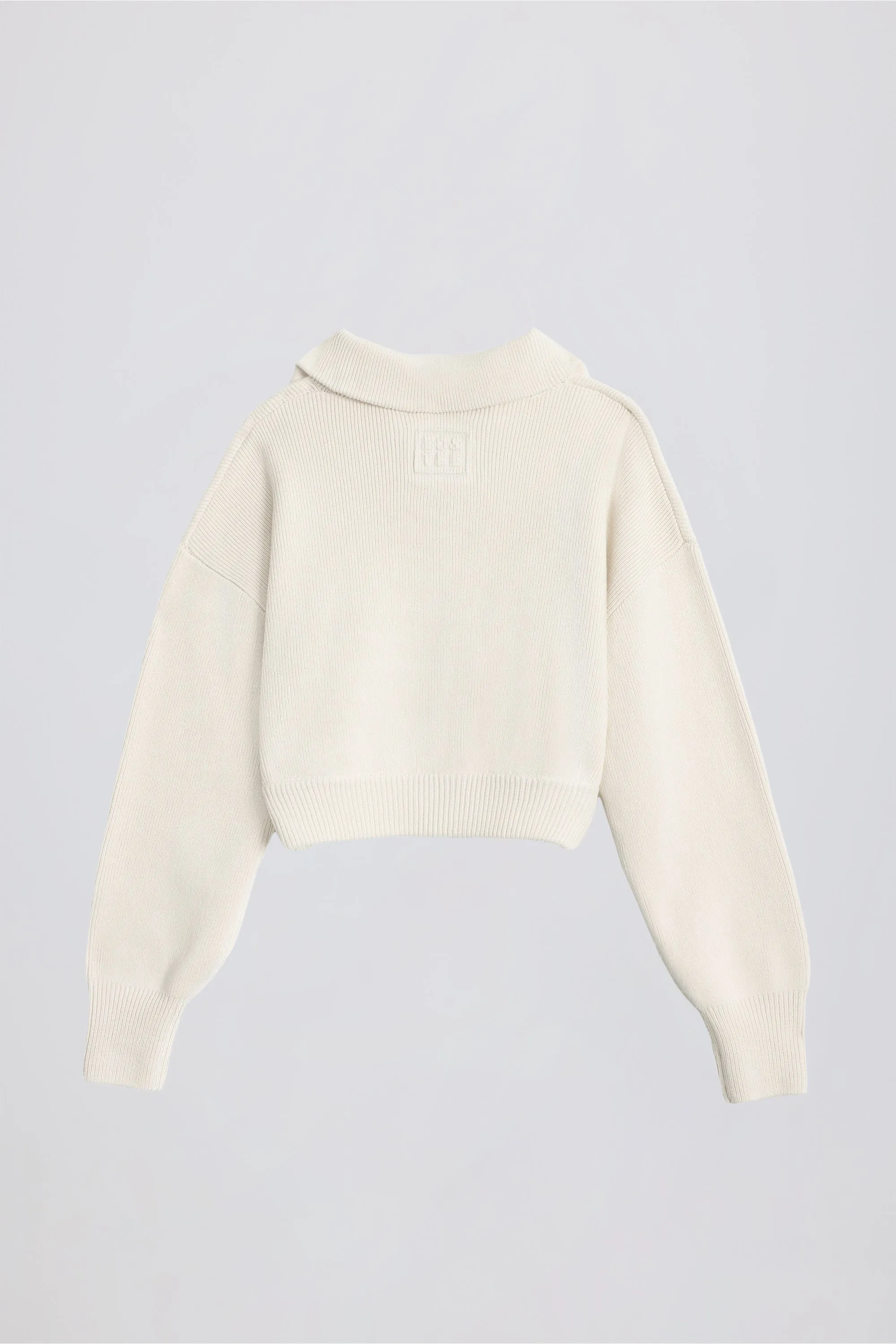 Ribbed Knit Zip-Up Cropped Sweatshirt in Ivory sold by Oh Polly product image thumbnail 3