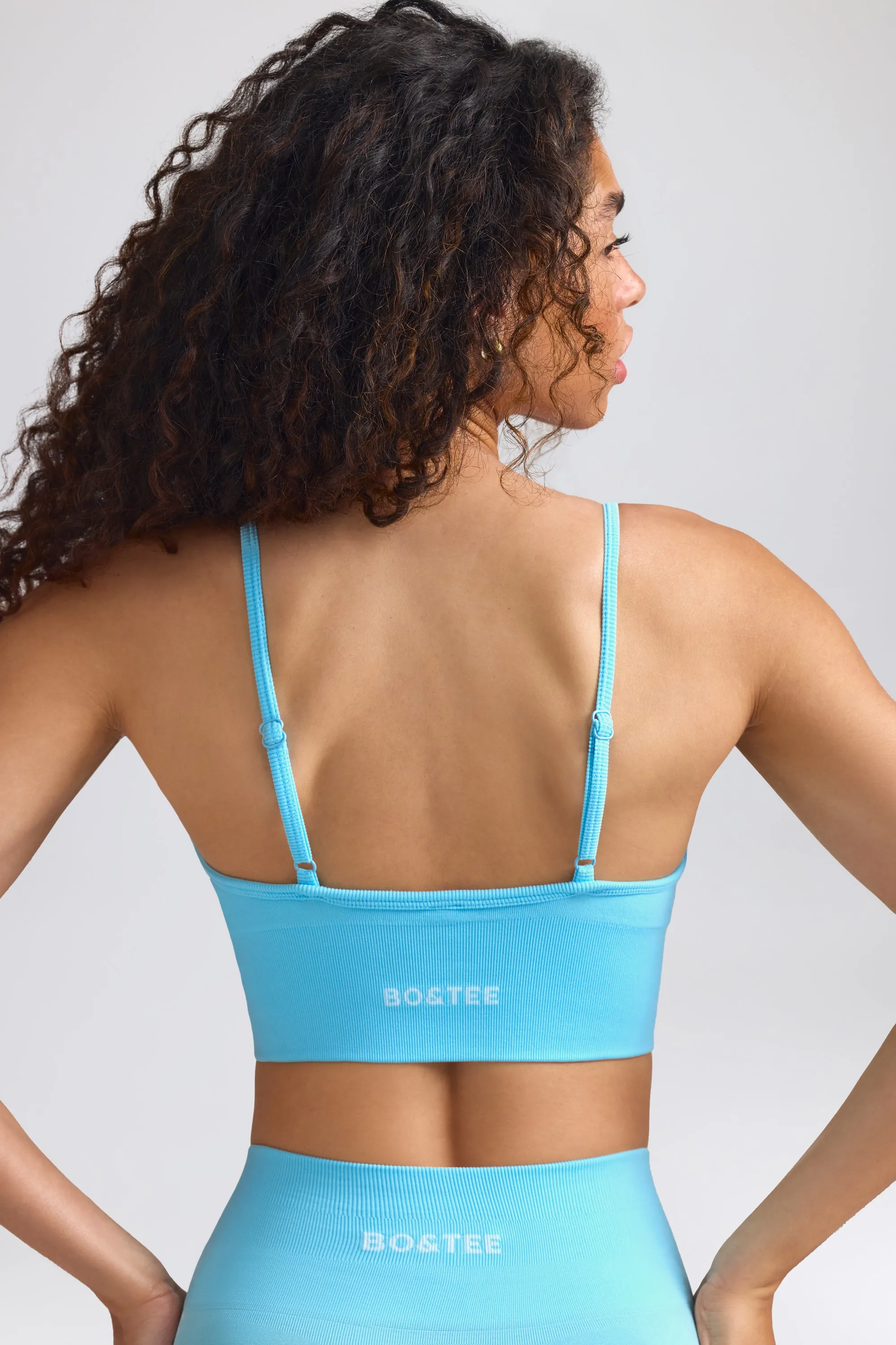 Define Luxe V-Neck Sports Bra in Sky Blue sold by Oh Polly product image thumbnail 2