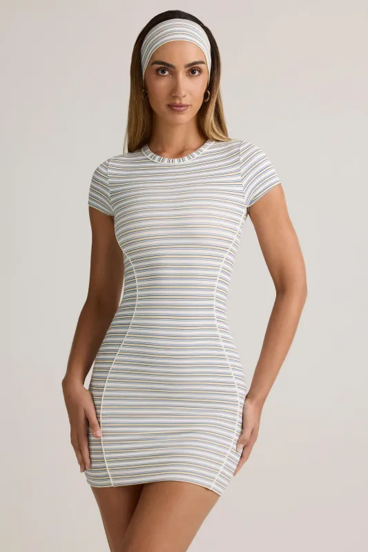 Modal Short-Sleeve Bodycon Mini Dress in Blue Yellow Stripe sold by Oh Polly