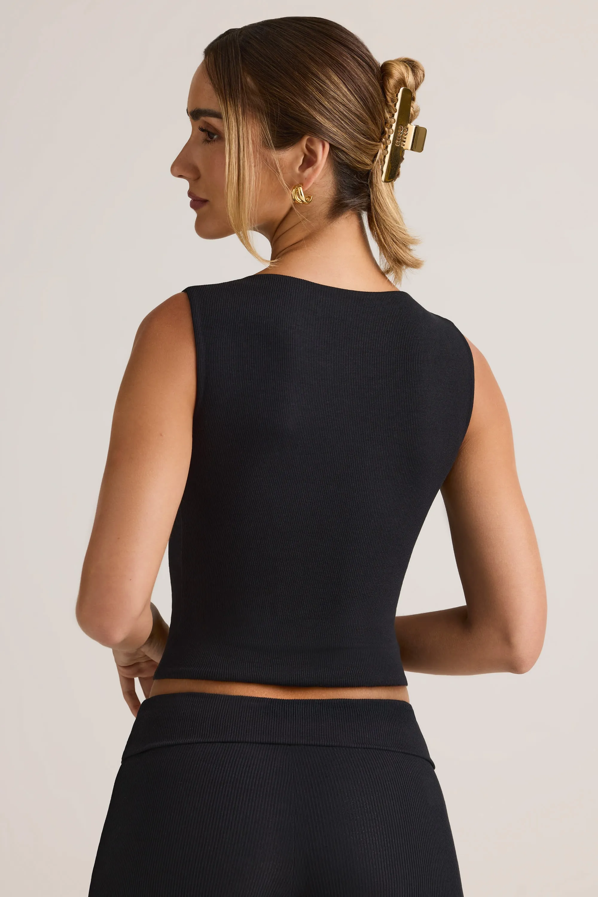 Modal Ribbed Button-Up Vest Top in Black sold by Oh Polly product image thumbnail 3