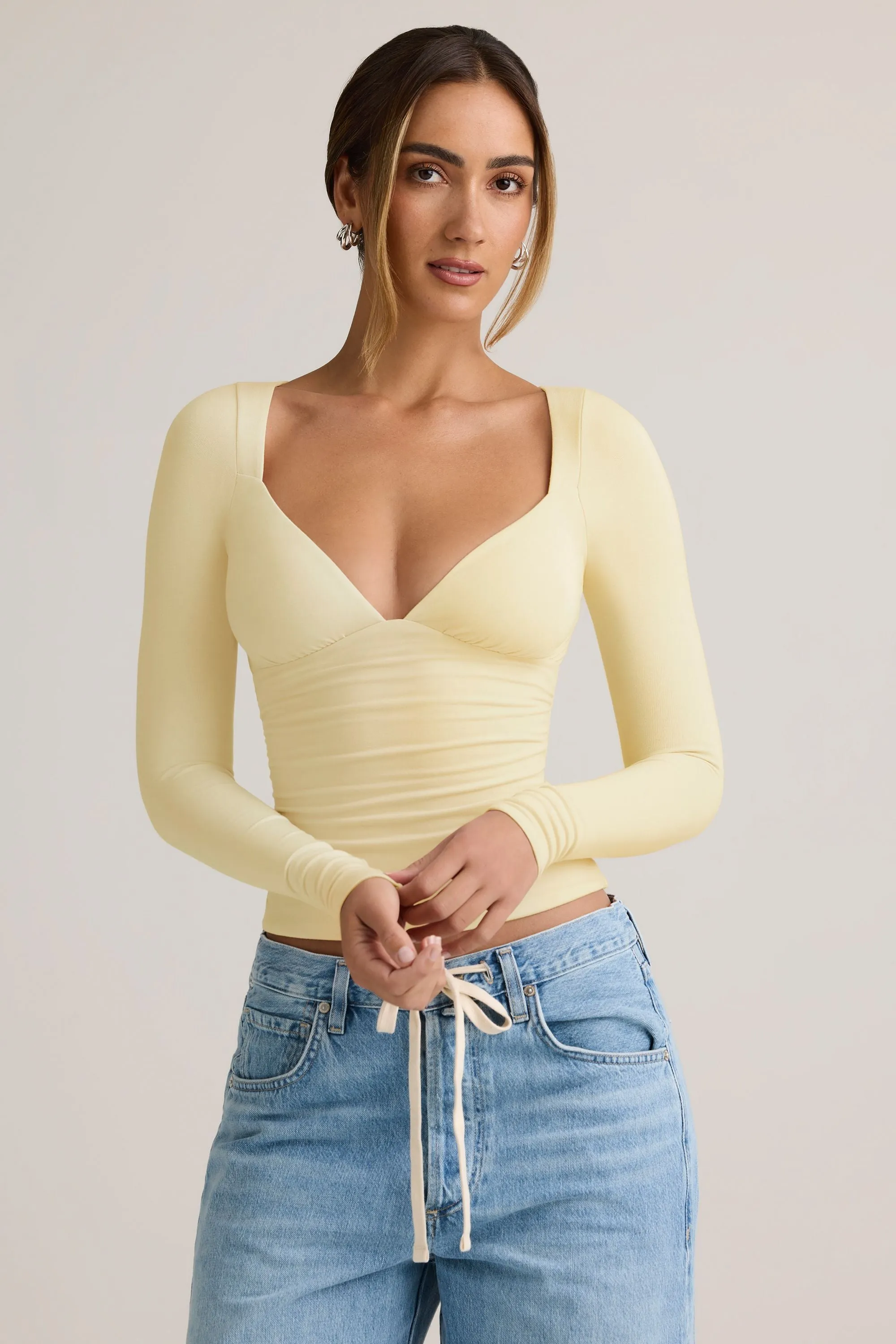 Modal Ruched Long-Sleeve Top in Buttercream Yellow sold by Oh Polly product image thumbnail 5