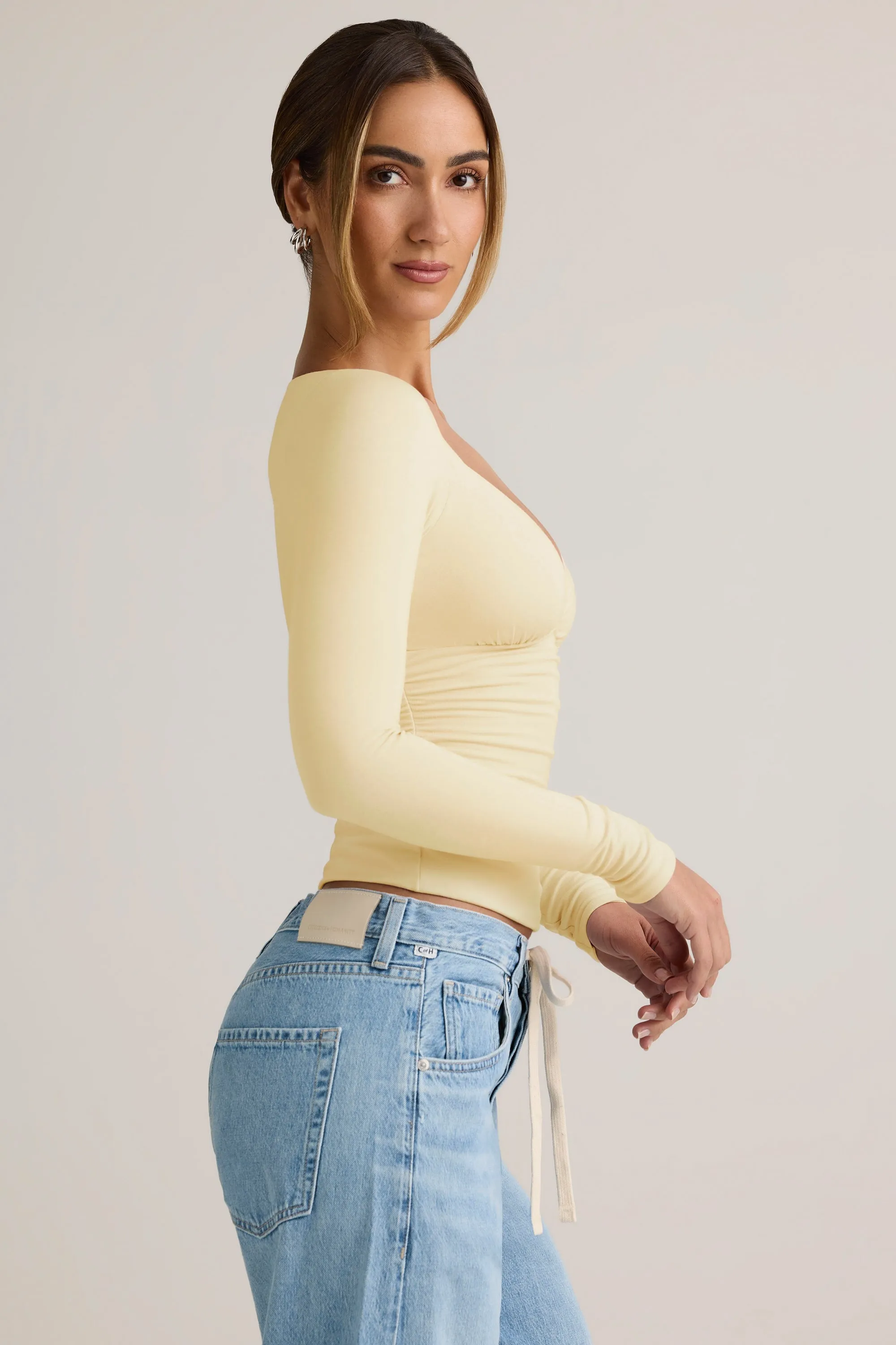 Modal Ruched Long-Sleeve Top in Buttercream Yellow sold by Oh Polly product image thumbnail 4